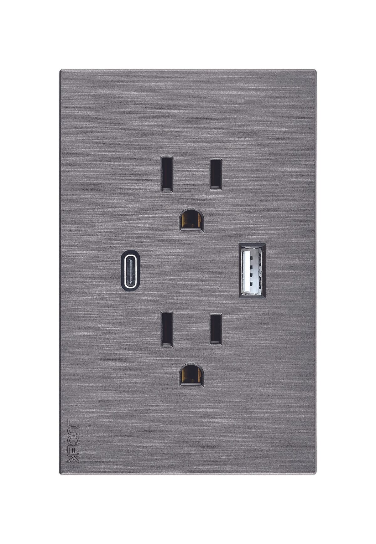 Placa metálica con dos contactos duplex entrada USB y entrada tipo C plateado BF30P- FLAT LUCEK